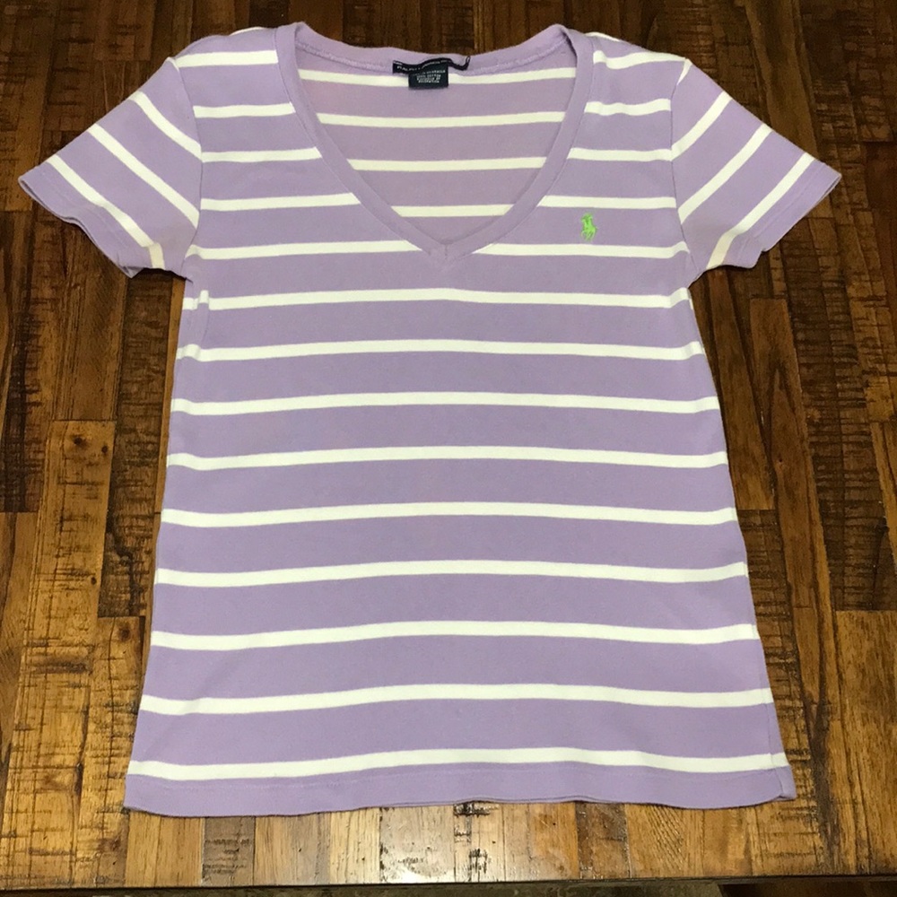Women’s L striped Ralph Lauren Sport V neck tee